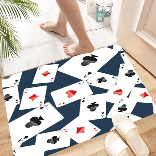 HKPOEQ Badteppich,schöne Badematten zur Auswahl, Badvorleger sehr weich und rutschfest,waschbar und schnelltrocknend,Casino-Spielkarten Fallen herunter. Spielkarten regnen. Vorlage für Werbu,40x60 cm