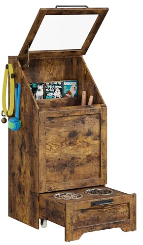 Garvee Station d'alimentation pour Chien Moderne avec 2 gamelles surélevées, Armoire à croquettes à Couvercle Rabattable, 3 Crochets, Espace pour Jouets - Couleur rétro