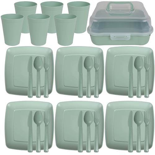 Set de Pique-Nique, Ensemble de Vaisselle de Voyage dans Un Coffret - 32 pièces