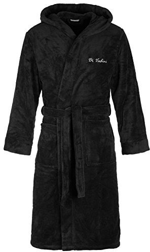 Di Vadini Unisex Herren Damen Bademantel Florenz mit Kapuze I Morgenmantel flauschig I Nachtwäsche aus edler Mikrofaser Farbe: Black Gr. XXS