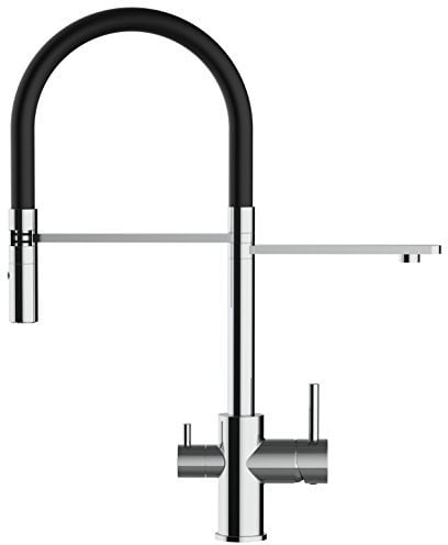 NIEDERDRUCK VIZIO 3 Wege Wasserfilter Chrom Küchenarmatur mit 2strahl Handbrause/Profi/Restaurant/Haus Wasserhahn für alle gaengigen filtersysteme geeignet / 360° schwenkbarem Auslauf (schwarz)