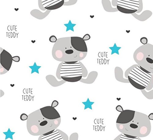 Pingianer 11,99€/m Teddy Bär Teddybär 100% Baumwolle Baumwollstoff Kinder Meterware Handwerken Nähen Stoff (Cute Teddy Blau, 100x160cm (11,99€/m))