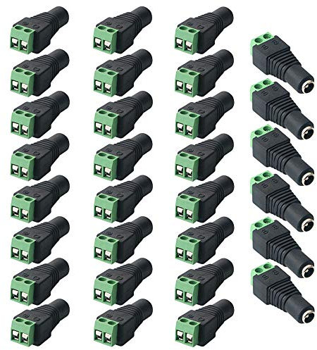 QitinDasen 30Pcs Professionale 5.5 X 2.1mm DC Vite Terminale Spina Connettore, 12V DC Alimentazione Jack Connettore Adattatore, 2 Pin Femmina Presa Set per CCTV Telecamera LED Striscia