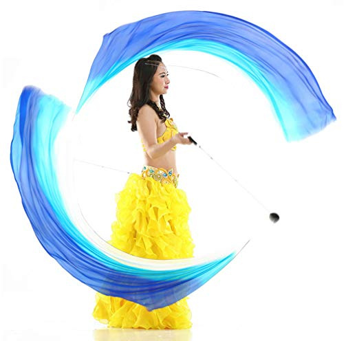 KIKIGOAL 2pcs 2.5x0.9M/98.43x35.43 Multi-Color Dance Silk Veil Poi (2.5x0.9M/98.43x35.43, gradual blue)