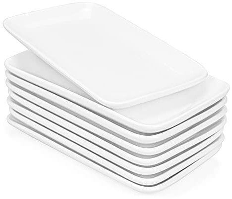 Foraineam Set mit 8 Stück Rechteckige Porzellanteller 8inch Servierplatte Porzellanplatten für Dessert, Vorspeisen, Salatteller, Weiße Serviertabletts, 20x12x2.5 cm