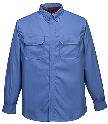 Portwest FR69 Bizflame Plus Flammhemmendes Oberhemd 2 Großzügige Taschen | Blau, L, EN ISO 11612, EN 13034 Typ PB, EN 1149-5, Leicht Langarm, Verdeckte Druckknöpfe, Antistatisch, Flammhemmend