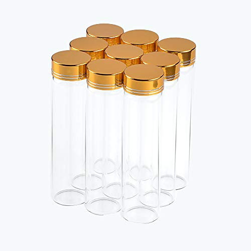 12pcs 60 ml Botellas de Vidrio Transparente con Tapa de Aluminio Dorado Tarro de Vidrio Transparente Vacío para Almacenamiento de Perfume de Arena Líquida, 30x120x21mm