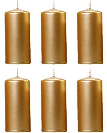 6 Stück Metallische Stumpenkerzen in Gold 12x6cm Deko