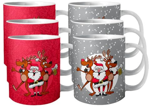 schenken-24 Glühwein-Becher 'Crazy Christmas' / Weihnachtsmarkt-Tasse, Steingut, 6er Set, 300 ml