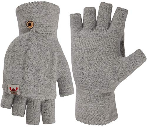 Damen Handschuhe Fingerlose Fäustlinge Damen und Mädchen Winter Warme Handschuhe Heat Weaver Zopfmuster Half-Finger 2 in 1 Combo Fäustlinge Gr. Einheitsgröße, grau