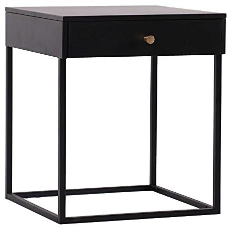 Möbel Jack Beistelltisch Wohnzimmertisch | Metall | Schwarz matt | Mit Schublade | 43x41 cm