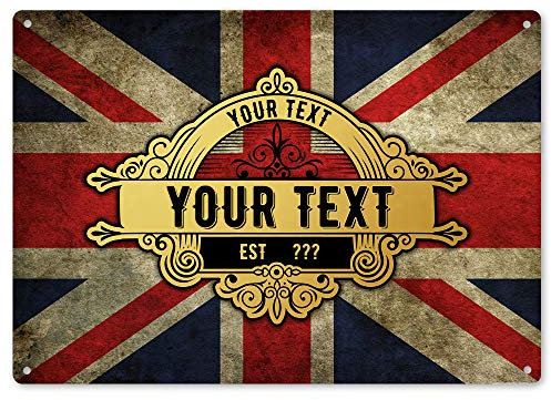 UK Union Jack Bar Sign - Personalised Home Bar Signs Accessories For Him or Her - Gift Plaque Man Cave, Large
