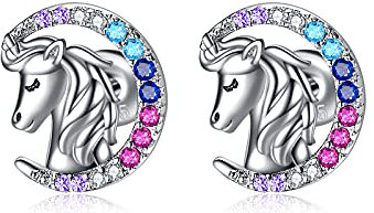 YFN Einhorn Ohrstecker 925 Sterling Silber Pferd Mond Ohrring Geschenke für Damen Mädchen (Pferd Einhorn)