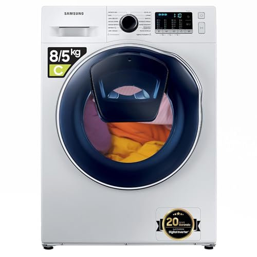 Samsung Lavasciuga AddWash WD8NK52E0ZW/ET, Slim 8 kg + 5 kg, Ecolavaggio, Vapore Igienizzante, Motore Digital Inverter Garantito 20 anni, 1200 rpm, LxAxP: 60 x 85 x 45,6 cm, Bianco/Nero