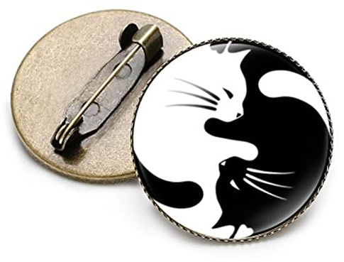 Yin Yang Broschen Schwarz Weiß Tai Chi Schmetterling Drachen Katze Muster Runde Brosche Glas Kristall Edelstein Metall Pins