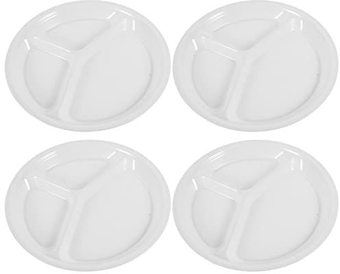 TOPBATHY 4Er Set Runde Teller Mit 3 Fächern, Snackschale Für Obst, Snacks Und Beilagen, Serviertablett Für Dinnerpartys Und Alltag, Weiß, 26 Cm