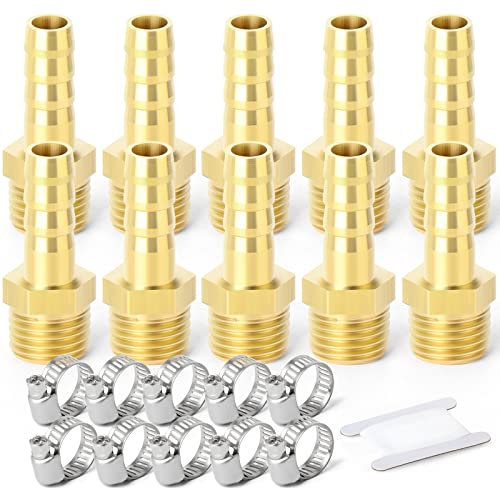 ERGAOBOY 10 Pezzi 10mm OD Barb a 3/8 Connettori BSP Maschio, Raccordi a Compressione con portagomma in Ottone