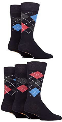 Farah Mens Argyle/Striped Bamboo Socks 5Pk Navy/Blue/Berry Argyle 6-11