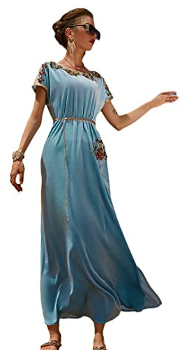Ramadan Eid Mubarak Abaya Dubai Arabische Türkei Islam Indisches muslimisches Gebet Langes Abendkleid Robe Abayas für Frauen Kaftan Hellblau L