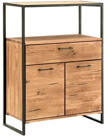 Lomadox Kommode Eiche massiv geölt, mit umlaufendem Metallrahmen, B/H/T: ca. 80/108/39 cm