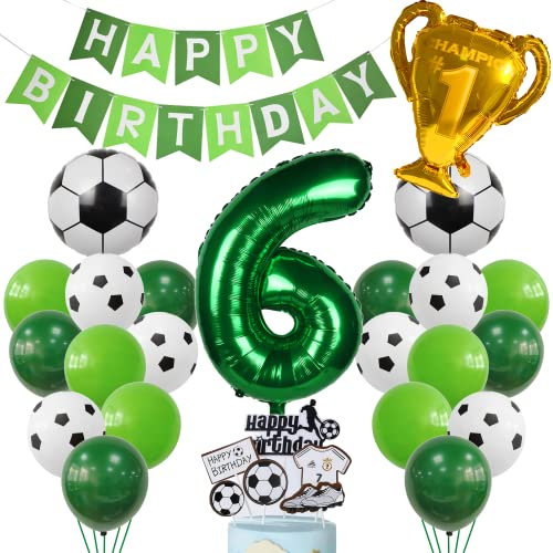 Cnrose Fussball Luftballon 6. Geburtstag Grün Helium Ballon 6 Geburtstag Junge Cake Topper Fußball Geburtstagsdeko 6 Jahre Kindergeburtstag Party Deko 6. Geburtstagsdeko Fußball Kuchendeko Fussball