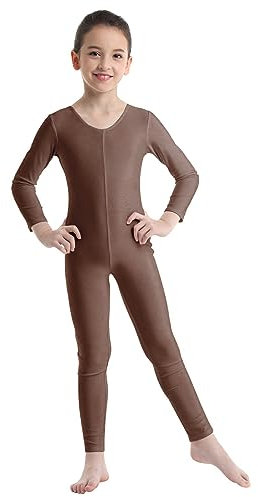 Aiihoo Mädchen Gymnastikanzug Langarm Turnanzug Ballett Tanz Trikot Gymnastikbody Turnbody Sportbody Tanzkleidung Tanzkostüm Braun 146-152