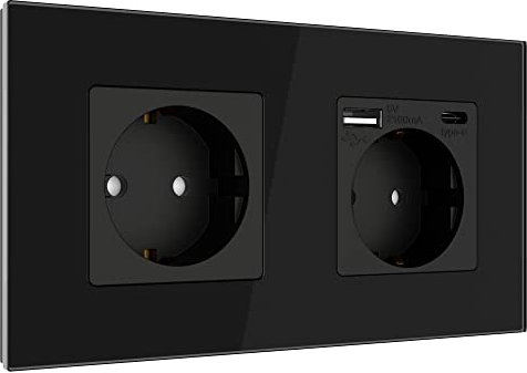 PULSAR Steckdose USB-C USB-A Schnell-Ladegerät Standard Schuko Steckdose 16A 2 Fach Unterputz mit USB Typ C, A Intelligente Erkennung Wandsteckdose Doppelsteckdose Quick Charge für Büro Zuhause