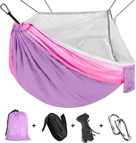 XCC GCX- Bewegliche im Freien Hängematte Fallschirm Stoff Hängematten for Backpacking Reise Camping, Doppelzimmer Einzel Garten Hängematten Sicherheit (Color : Purple/Pink)