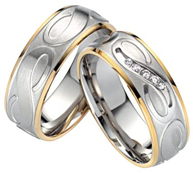 Eheringe Partnerringe Verlobungsringe Edelstahl mit Zirkonia + Gravur Antragsringe Trauringe Eheringe, Edelstahl
