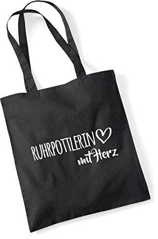 Huuraa Jutebeutel Ruhrpottlerin mit Herz Geschenk 10 Liter Black Baumwolle Ruhrpottlerin Präsent