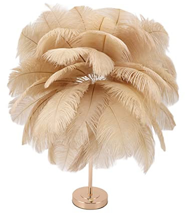 Lampe de Table en Plumes, Interrupteur Tactile, Lampe Moderne en Plumes D'autruche avec 3 Températures de Couleur et Port USB, élégante Lampe de Table de Chevet Romantique (Bronzage léger)