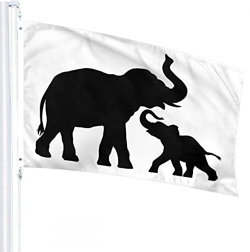 Elephants Flag 3x5 FT Silhouetted of Elephants Playing with Noses Wild Animal African Outdoor Flags Large Welcome Yard Banners Home Garden Yard Lawn Decor