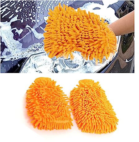 JNNJ 2 guanti per lavaggio auto, in microfibra, per uso esterno, per la cura professionale dell'auto, 100% antigraffio e delicati, rimuove senza sforzo lo sporco ostinato (arancione)
