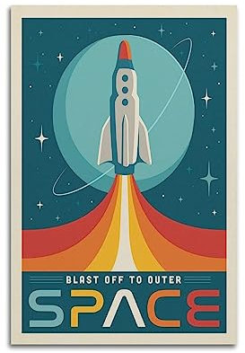 YIBIN Vintage Trvael Poster Blast Off To Outer Space Poster, dekoratives Gemälde, Leinwand, Wandposter und Kunstdruck, modernes Familienschlafzimmer-Dekor-Poster, 30 x 45 cm