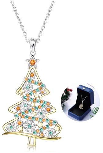 CASSIECA 925 Sterling Silber Weihnachtshalskette für Damen Mädchen Weihnachtsbaum Anhänger Halskette Schneeflocke Stern CZ Kristall Weihnachtsschmuck mit Box