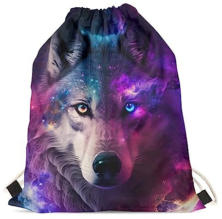 HELLHERO Turnbeutel mit Kordelzug, Rucksack für Kinder, Damen, Herren, Reisen, Sport, Galaxy Wolf 3, One size
