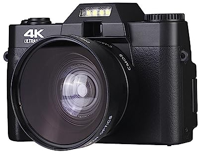 DELURA Vlogging Camcorder 48MP Digitalkamera 180° Flip Screen Digital Webcam for Weitwinkel-Makroobjektiv HD Kamera (Color : 32G, Size : with Wide Angle Lens)