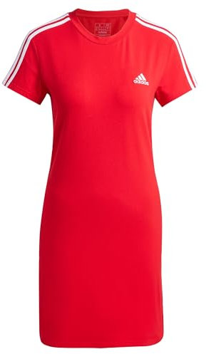 adidas Donna Essentials 3-Stripes Single Jersey Fitted Tee Dress, Better Scarlet S23, XS