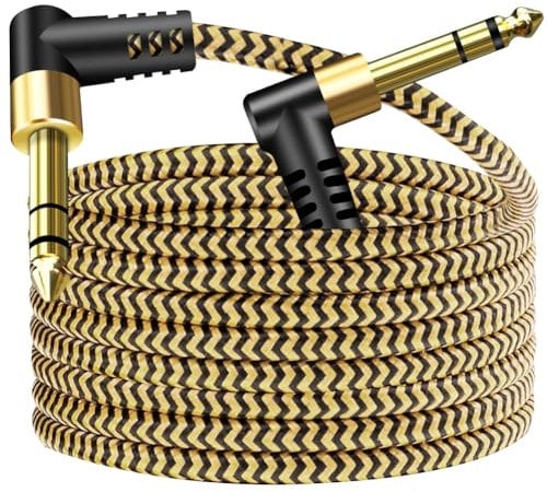 Hanprmeee 1/4 Inch TRS Instrument Cable 0.5m,6.35mm TRS to 6.35mm TRS Stereo Audio Cable Male to Male Right-Angle-to-Straight for Electric Guitar, Bass, Keyboard,Mixer,Speaker.. (0.5M)