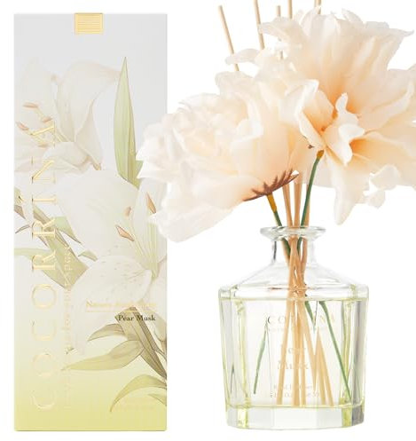 Cocorrína Blume Raumduft mit 8 Duftstäbchen 250ml- Birne Moschus, Natürlich, Langanhaltend, Reed Diffuser für Haus Schlafzimmer Büro Badezimmer Regal Dekor (Master-Kollektion