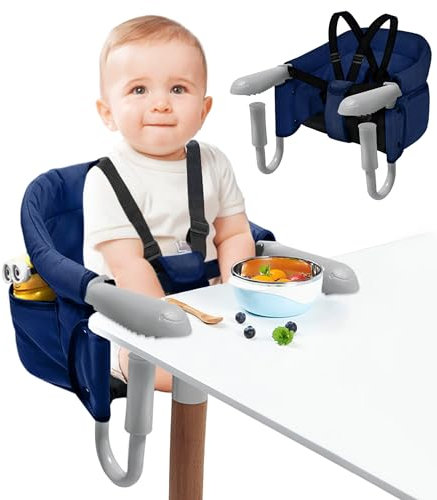 HENGMEI Essstuhl Baby Hochstuhl Tischsitz Faltbar Babysitz Sitzerhöhung mit Rutsch-Klemmen und Sicherheitsgurt, Kinderhochstuhl Esstisch Stühle Tragbarer Fütterungstisch Kinder Stuhl, Blau