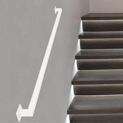 Moderner Treppenhandlauf, weißes Vierkantrohr, Treppengeländer, Wandmontage, Rutschfester Haltegriff, Baluster aus verzinktem Metall aus Metall für Sicherheitsgeländer im Innen- und Außenbereich (2,3