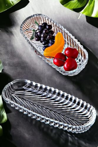 Meze Lot de 2 assiettes de service en verre cristal poli - Assiettes à gâteau rectangulaires - Lavable en machine - 180 ml - 20 x 8 x 2,5 cm