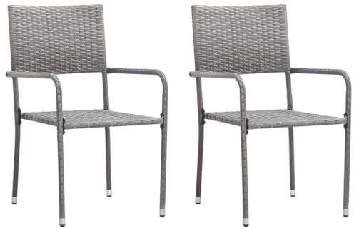 AJJHUUKI Home Outdoor Esszimmerstühle, 2 Stück, Polyrattan, Grau