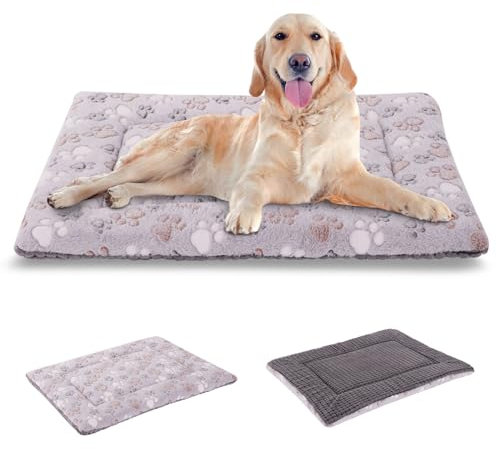 BVAGSS Reversible Crate Pad, Memory Foam Bed, Soft Warm Pet Cushion for Small Medium Dogs, Washable Sleeping Mattress Kennel Pad XH079 (91x58x4 cm, Grey Paw)