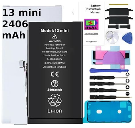 Battery Kit for iPhones Includes Waterproof Sticker, Battery Stickers, MAGNETIC Tools Battery Replacement for iPhone (iPhone 13 Mini)