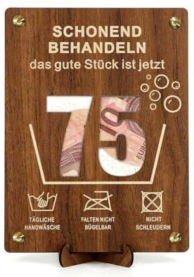 Giftota Witzige 75. Geburtstag Geldgeschenke Holz mit Geburtstagskarte, Geschenke zum 75 Geburtstag Mann Frau, 75. Geburtstag Geschenkverpackung