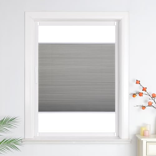Heichkell Wabenplissee ohne Bohren Rollo Sonnenschutz Sichtschutz Doppelplissee Klemmfix Plissee Farbecht für Fenster und Tür, Grau BxH 60x220 cm