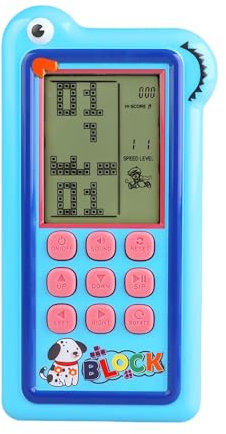 HLF Cartoon-Blockspielkonsole Dualer Spielmodus 23/26 Bricck-Spiel Silikonknöpfe Angetrieben durch wiederaufladbare Lithiumbatterie/AA Retro-Handspielzeug Geschenke für Kinder/Teenager (Blue)