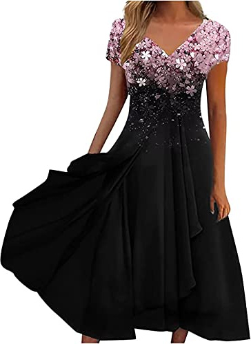 Keepink Women's Short Sleeve Wrap Dresses: Chiffon Empire Waist A-Line & Bridesmaid Occasion Dresses (Plus Size 8-22) - Sale